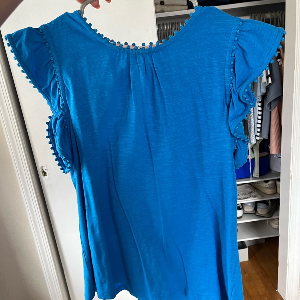 Boden Blue Ruffle Sleeve Top